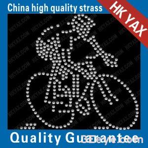 A person riding a bicycle with all their might design motifs of rhine stone hot fix
