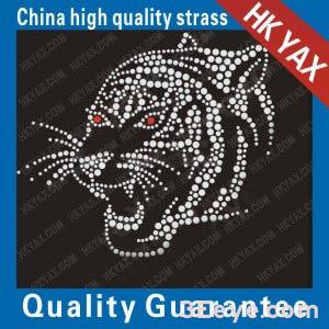A tiger with fiery red eyes and roaring fury design motifs of rhine stone hot fix
