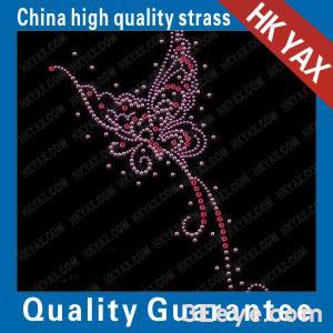 A pink butterfly with a long, trailing tail design motifs of rhine stone hot fix