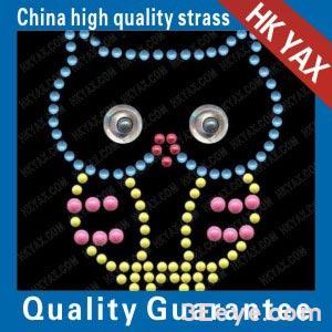 Cartoon image of a owl  design motifs of rhine stone hot fix