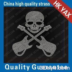 Skull and violin design motifs of rhine stone hot fix - skull and violin hot fix motifs - china crystal stone motif-OEM ACCEPTABLE