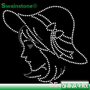 A stylish woman wearing a big hat,strass design motif transfer,hot fix rhinestone motifs design