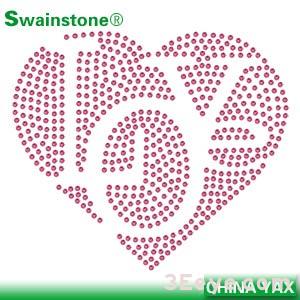 Octagon pink color or lead free rhinestone pink color LOVE text and heart motifs design,rhinestone lead free